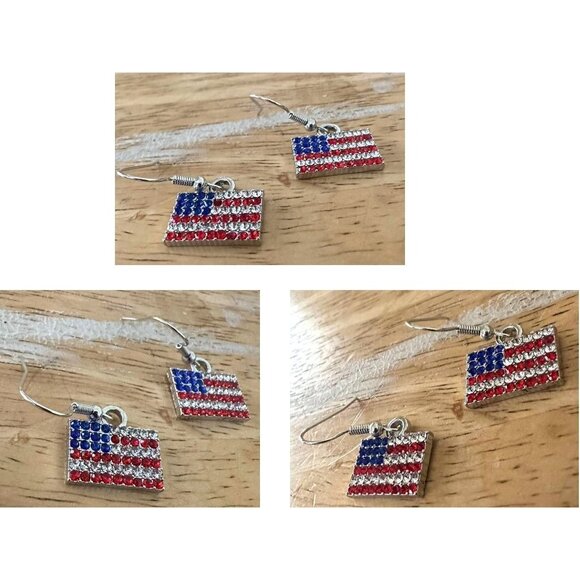 New American Flag Earrings Red Blue Clear Rhinestones Dangle Patriotic J… - Picture 7 of 12